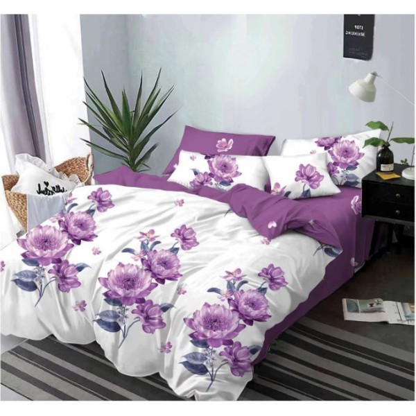 Lenjerie de pat dublu, Flori Lila, 2 persoane, 6 piese, Finet, 220x230cm, SKY-01 Lenjerie de pat dublu, Flori Lila, 2 persoane, 6 piese, Finet, 220x230cm, SKY-01