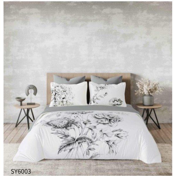 Set Lenjerie Eleganta , Finet, imprimat digital, pentru 2 persoane, 6 piese, Cearceaf de pat cu elastic 180x200 cm, Cearceaf pilota 200x230 cm, 2 fete perna 70x70 cm, 2 fete perna 55x80 cm, SY-6003