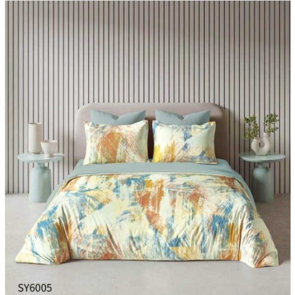 Set Lenjerie Eleganta , Finet, imprimat digital, pentru 2 persoane, 6 piese, Cearceaf de pat cu elastic 180x200 cm, Cearceaf pilota 200x230 cm, 2 fete perna 70x70 cm, 2 fete perna 55x80 cm, SY-6005