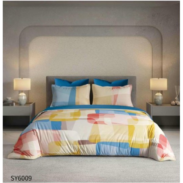 Set Lenjerie Eleganta , Finet, imprimat digital, pentru 2 persoane, 6 piese, Cearceaf de pat cu elastic 180x200 cm, Cearceaf pilota 200x230 cm, 2 fete perna 70x70 cm, 2 fete perna 55x80 cm, SY-6009