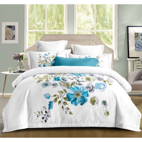 Set Lenjerie Eleganta din Bumbac, cu imprimeu deosebit, pentru pat dublu, 4 piese: Cearceaf de pat cu elastic 180 x 200 cm, Cearceaf pilota 200 x 230 cm, 2 fete de perna 55 x 80 cm, F007