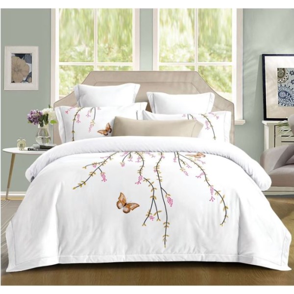 Set Lenjerie Eleganta din Bumbac, cu imprimeu deosebit, pentru pat dublu, 4 piese: Cearceaf de pat cu elastic 180 x 200 cm, Cearceaf pilota 200 x 230 cm, 2 fete de perna 55 x 80 cm, F005