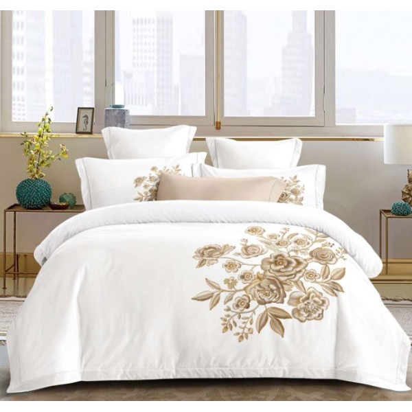 Set Lenjerie Eleganta din Bumbac, cu imprieu deosebit, pentru pat dublu, 4 piese: Cearceaf de pat cu elastic 180 x 200 cm, Cearceaf pilota 200 x 230 cm, 2 fete de perna 55 x 80 cm, BG8020