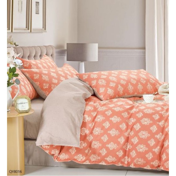 Set Lenjerie Eleganta din Bumbac, cu imprimeu deosebit, pentru pat dublu, 4 piese: Cearceaf de pat cu elastic 180 x 200 cm, Cearceaf pilota 200 x 230 cm, 2 fete de perna 50 x 70 cm, QY8016