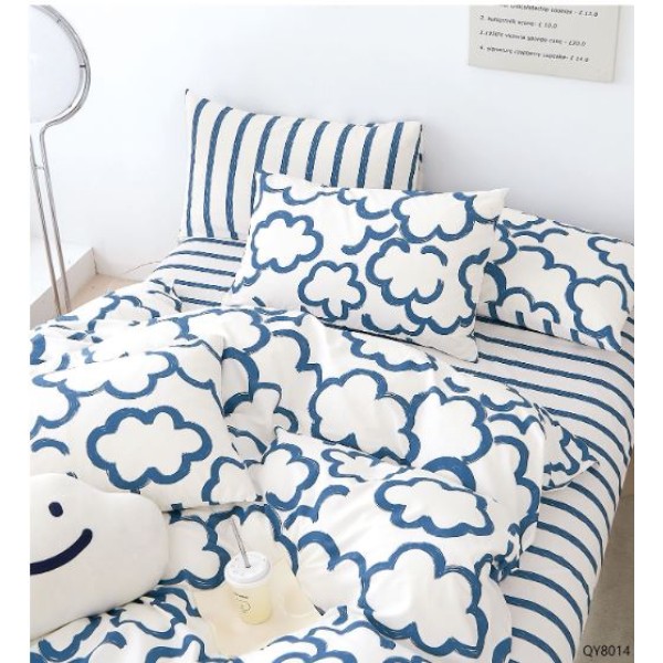 Set Lenjerie Eleganta din Bumbac, cu imprimeu deosebit, pentru pat dublu, 4 piese: Cearceaf de pat cu elastic 180 x 200 cm, Cearceaf pilota 200 x 230 cm, 2 fete de perna 50 x 70 cm, QY8014