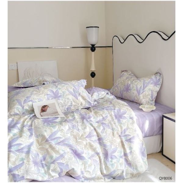 Set Lenjerie Eleganta din Bumbac, cu imprimeu deosebit, pentru pat dublu, 4 piese: Cearceaf de pat cu elastic 180 x 200 cm, Cearceaf pilota 200 x 230 cm, 2 fete de perna 50 x 70 cm, QY8006