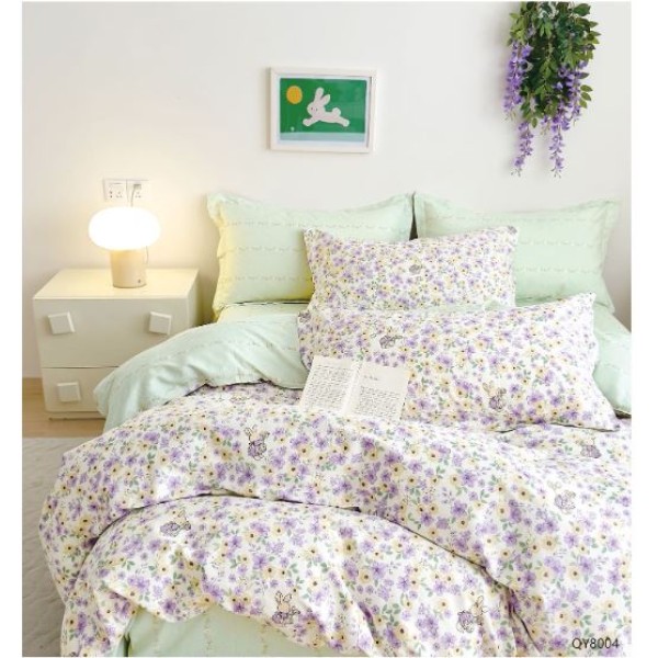 Set Lenjerie Eleganta din Bumbac, cu imprimeu deosebit, pentru pat dublu, 4 piese: Cearceaf de pat cu elastic 180 x 200 cm, Cearceaf pilota 200 x 230 cm, 2 fete de perna 50 x 70 cm, QY8004