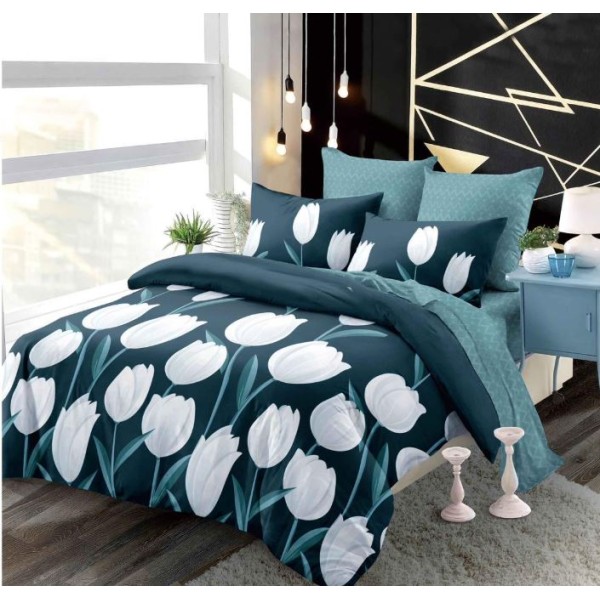 Set Lenjerie Eleganta din Finet , cu imprimeu deosebit, pentru pat dublu, 6 piese: Cearceaf de pat cu elastic 180 x 200 cm, Cearceaf pilota 200 x 230 cm, 2 fete de perna 55 x 80 cm, 2 fete de perna 70 x 70 cm, BB-929