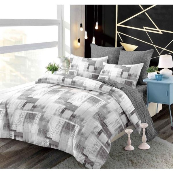 Set Lenjerie Eleganta din Finet , cu imprimeu deosebit, pentru pat dublu, 6 piese: Cearceaf de pat cu elastic 180 x 200 cm, Cearceaf pilota 200 x 230 cm, 2 fete de perna 55 x 80 cm, 2 fete de perna 70 x 70 cm, BB-887