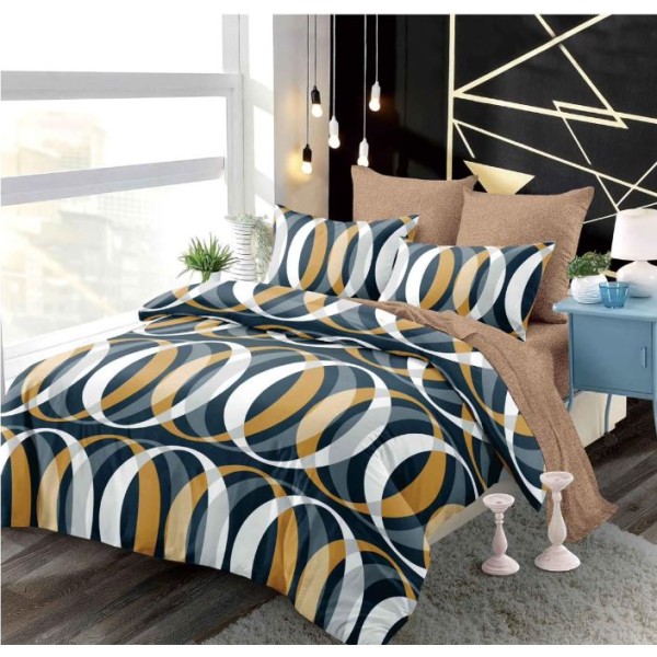 Set Lenjerie Eleganta din Finet , cu imprimeu deosebit, pentru pat dublu, 6 piese: Cearceaf de pat cu elastic 180 x 200 cm, Cearceaf pilota 200 x 230 cm, 2 fete de perna 55 x 80 cm, 2 fete de perna 70 x 70 cm, BB-6014