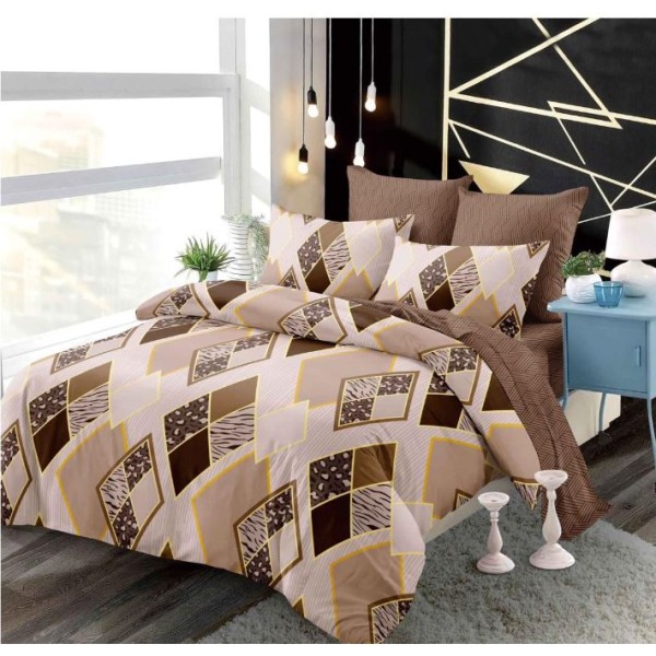 Set Lenjerie Eleganta din Finet , cu imprimeu deosebit, pentru pat dublu, 6 piese: Cearceaf de pat cu elastic 180 x 200 cm, Cearceaf pilota 200 x 230 cm, 2 fete de perna 55 x 80 cm, 2 fete de perna 70 x 70 cm, BB-984