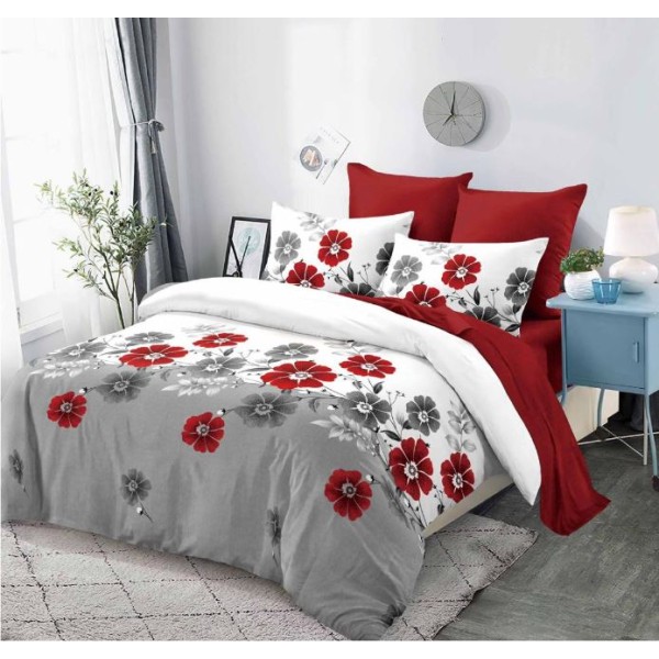 Set Lenjerie Eleganta din Finet , cu imprimeu deosebit, pentru pat dublu, 6 piese: Cearceaf de pat cu elastic 180 x 200 cm, Cearceaf pilota 200 x 230 cm, 2 fete de perna 55 x 80 cm, 2 fete de perna 70 x 70 cm, BB-941