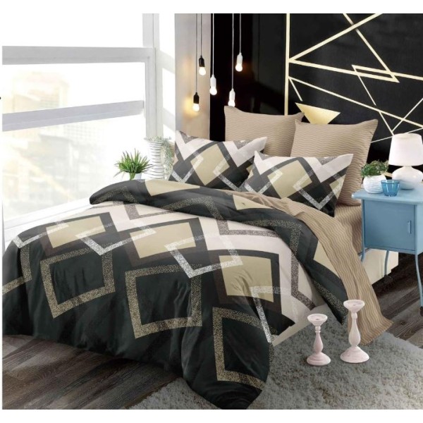 Set Lenjerie Eleganta din Finet , cu imprimeu deosebit, pentru pat dublu, 6 piese: Cearceaf de pat cu elastic 180 x 200 cm, Cearceaf pilota 200 x 230 cm, 2 fete de perna 55 x 80 cm, 2 fete de perna 70 x 70 cm, BB-6007