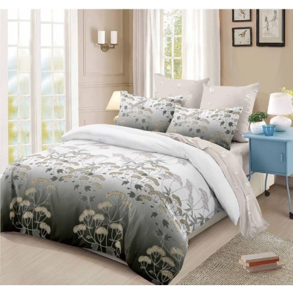 Set Lenjerie Eleganta din Finet , cu imprimeu deosebit, pentru pat dublu, 6 piese: Cearceaf de pat cu elastic 180 x 200 cm, Cearceaf pilota 200 x 230 cm, 2 fete de perna 55 x 80 cm, 2 fete de perna 70 x 70 cm, BB-951