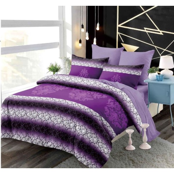 Set Lenjerie Eleganta din Finet , cu imprimeu deosebit, pentru pat dublu, 6 piese: Cearceaf de pat cu elastic 180 x 200 cm, Cearceaf pilota 200 x 230 cm, 2 fete de perna 55 x 80 cm, 2 fete de perna 70 x 70 cm, BB-6016