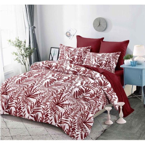 Set Lenjerie Eleganta din Finet , cu imprimeu deosebit, pentru pat dublu, 6 piese: Cearceaf de pat cu elastic 180 x 200 cm, Cearceaf pilota 200 x 230 cm, 2 fete de perna 55 x 80 cm, 2 fete de perna 70 x 70 cm, BB-6018
