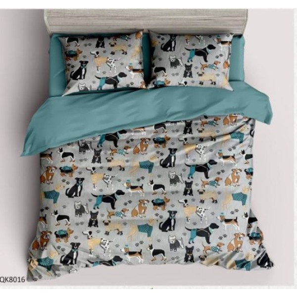 Set Lenjerie Finet 4 Piese din 100% Bumbac Pentru 1 Persoana, cu imprimeu deosebit,: Cearceaf de pat 155 x 230 cm, Cearceaf pilota 160 x 200 cm, 2 fete de perna 55 x 80 cm, QK8016