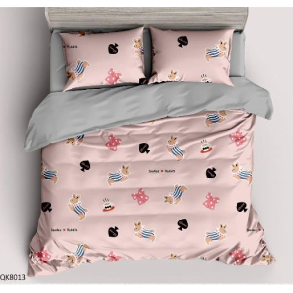 Set Lenjerie Finet 4 Piese din 100% Bumbac Pentru 1 Persoana, cu imprimeu deosebit,: Cearceaf de pat 155 x 230 cm, Cearceaf pilota 160 x 200 cm, 2 fete de perna 55 x 80 cm, QK8013