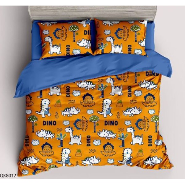 Set Lenjerie Finet 4 Piese din 100% Bumbac Pentru 1 Persoana, cu imprimeu deosebit,: Cearceaf de pat 155 x 230 cm, Cearceaf pilota 160 x 200 cm, 2 fete de perna 55 x 80 cm, QK8012