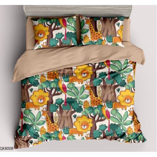Set Lenjerie Finet 4 Piese din 100% Bumbac Pentru 1 Persoana, cu imprimeu deosebit,: Cearceaf de pat 155 x 230 cm, Cearceaf pilota 160 x 200 cm, 2 fete de perna 55 x 80 cm, QK8008