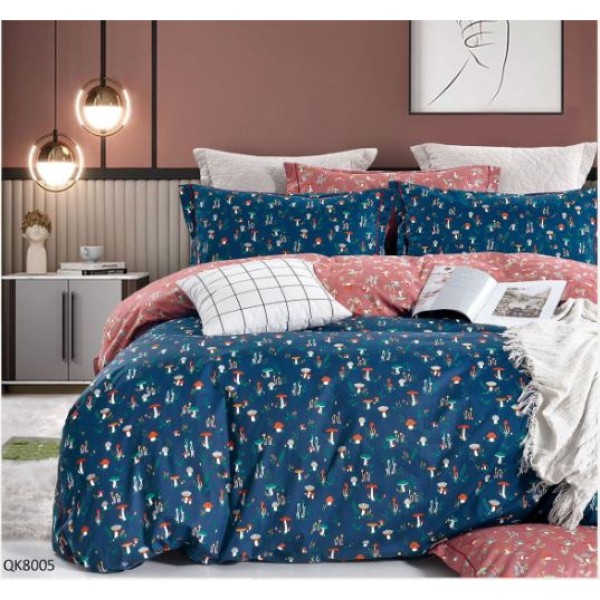 Set Lenjerie Finet 4 Piese din 100% Bumbac Pentru 1 Persoana, cu imprimeu deosebit,: Cearceaf de pat 155 x 230 cm, Cearceaf pilota 160 x 200 cm, 2 fete de perna 55 x 80 cm, QK8005