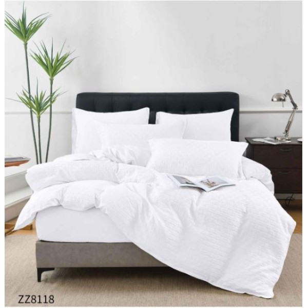 Lenjerie de Pat Dublu din Bumbac Tricotat - Set Premium 4 Piese cu Cearșaf Elastic și Imprimeu Satinat, Cearceaf de pat cu Elastic 180 x 200 cm, Cearceaf pilota 200 x 230 cm, 2 fete de perna 50 x 70 cm,ZZ8118