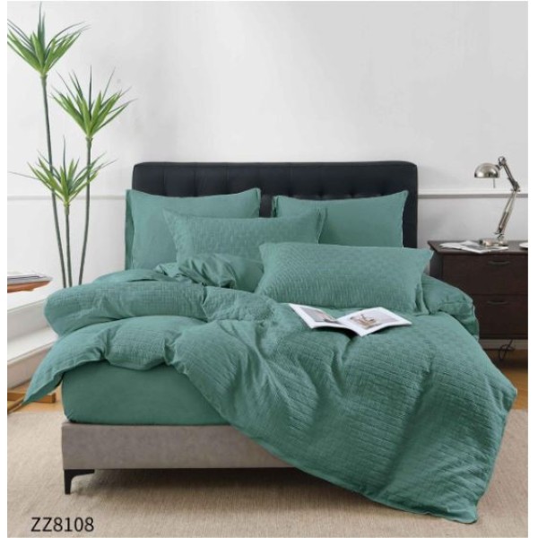 Lenjerie de Pat Dublu din Bumbac Tricotat - Set Premium 4 Piese cu Cearșaf Elastic și Imprimeu Satinat, Cearceaf de pat cu Elastic 180 x 200 cm, Cearceaf pilota 200 x 230 cm, 2 fete de perna 50 x 70 cm,ZZ8108