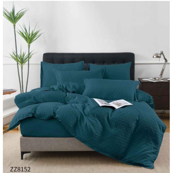 Lenjerie de Pat Dublu din Bumbac Tricotat - Set Premium 4 Piese cu Cearșaf Elastic și Imprimeu Satinat, Cearceaf de pat cu Elastic 180 x 200 cm, Cearceaf pilota 200 x 230 cm, 2 fete de perna 50 x 70 cm,ZZ8152
