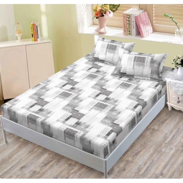 Husa de pat din Finet cu Elastic cu 2 fete de perna ,Pat 2 Persoane,160x200CM, D053