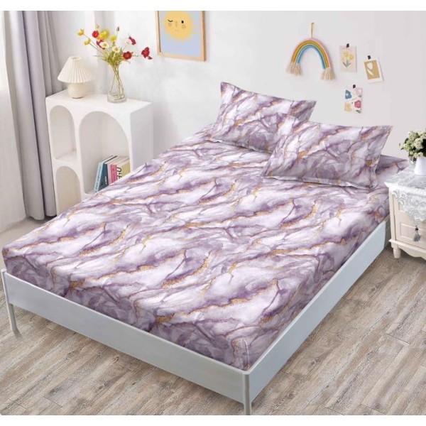 Husa de pat din Finet cu Elastic cu 2 fete de perna ,Pat 2 Persoane,160x200CM, D058