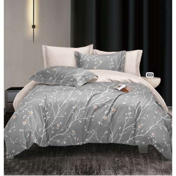 Lenjerie de Pat dublu, Bumbac Satinat Superior,4 Piese Cearceaf de pat 240 x 250 cm, Cearceaf pilota 200 x 230 cm, 2 fete de perna 55 x 75 cm, A50-609