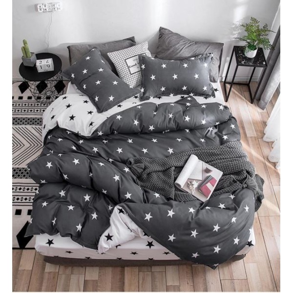 Lenjerie de Pat dublu, Bumbac Satinat Superior,4 Piese Cearceaf de pat 240 x 250 cm, Cearceaf pilota 200 x 230 cm, 2 fete de perna 55 x 75 cm, A50-599