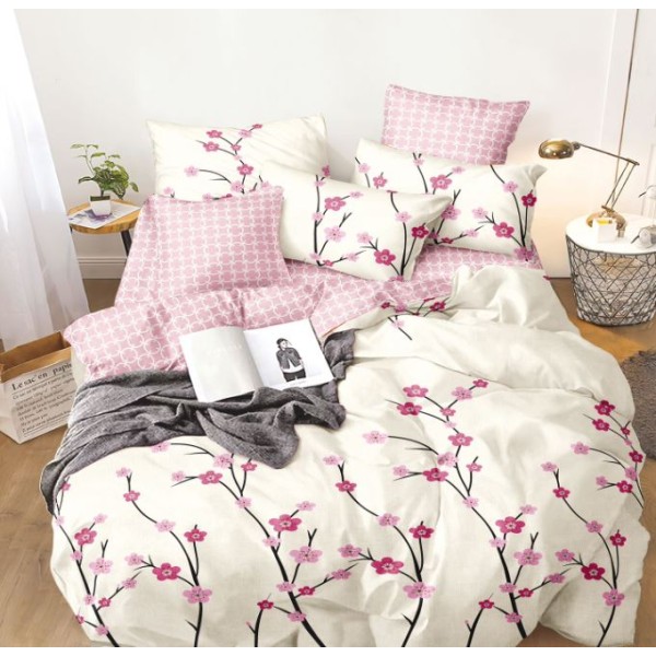 Lenjerie de Pat dublu, Bumbac Satinat Superior,4 Piese Cearceaf de pat 240 x 250 cm, Cearceaf pilota 200 x 230 cm, 2 fete de perna 55 x 75 cm, A50-551