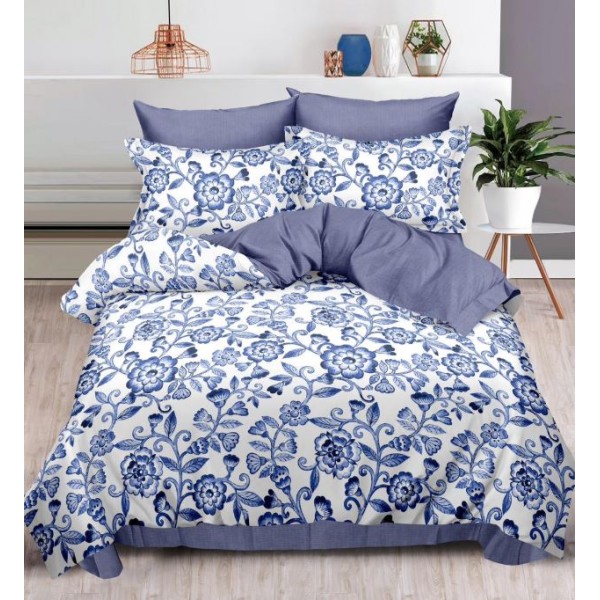 Lenjerie Din Bumbac Tip Finet 6 Piese Pentru Pat Dublu,Cearceaf de pat 240 x 250, R60-494
