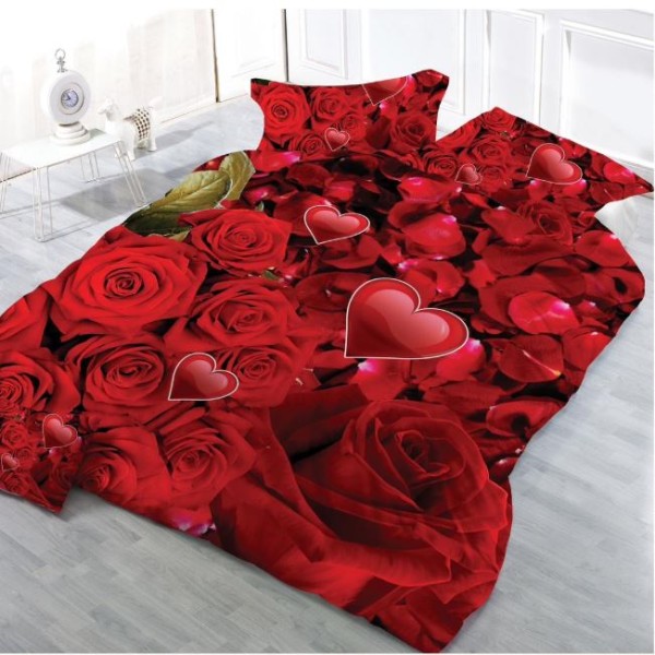 Lenjerie De Pat 3D – 4 piese din Bumbac Satinat , Cearceaf de pat 240 x 250cm, B-509