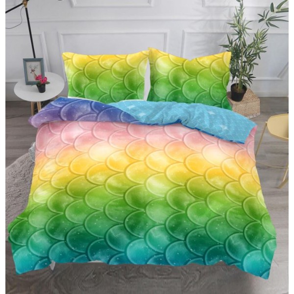 Lenjerie Bumbac Satinat Superior, Digital Print, 4 Piese, Pat Dublu, Cearceaf de pat 230x250 cm, D-10