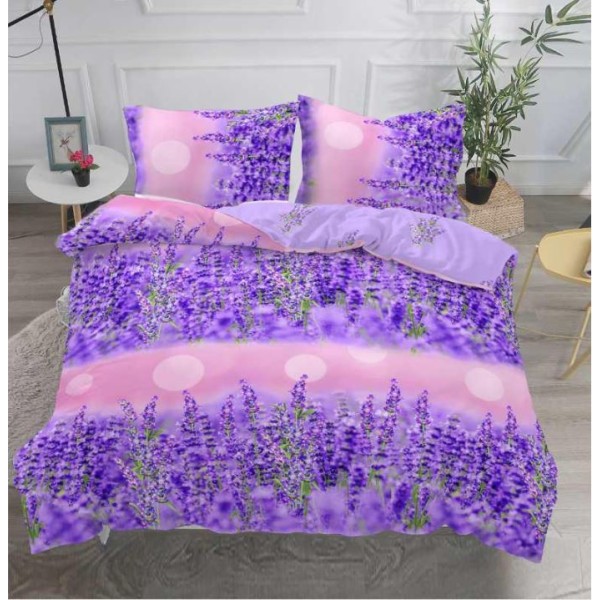 Lenjerie Bumbac Satinat Superior, Digital Print, 4 Piese, Pat Dublu, Cearceaf de pat 230x250 cm, D-08