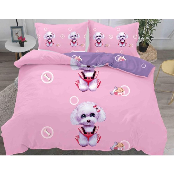 Lenjerie Bumbac Satinat Superior, Digital Print, 4 Piese, Pat Dublu, Cearceaf de pat 230x250 cm, D-01