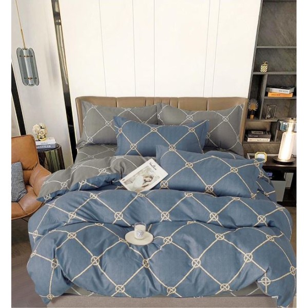 Set Lenjerie Eleganta , Finet, imprimat digital, pentru 2 persoane, 6 piese, Cearceaf de pat cu elastic 180x200 cm, T273