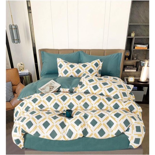 Set Lenjerie Eleganta , Finet, imprimat digital, pentru 2 persoane, 6 piese, Cearceaf de pat cu elastic 180x200 cm, T269