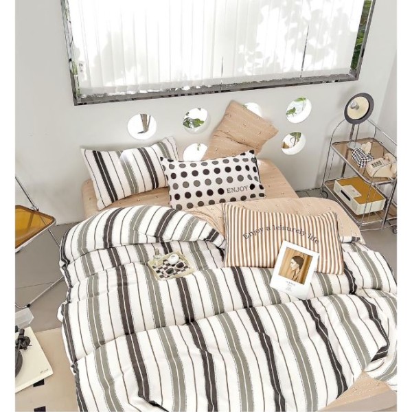 Set Lenjerie Eleganta , Finet, imprimat digital, pentru 2 persoane, 6 piese, Cearceaf de pat cu elastic 180x200 cm, T266