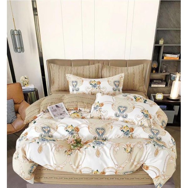 Set Lenjerie Eleganta , Finet, imprimat digital, pentru 2 persoane, 6 piese, Cearceaf de pat cu elastic 180x200 cm, T239