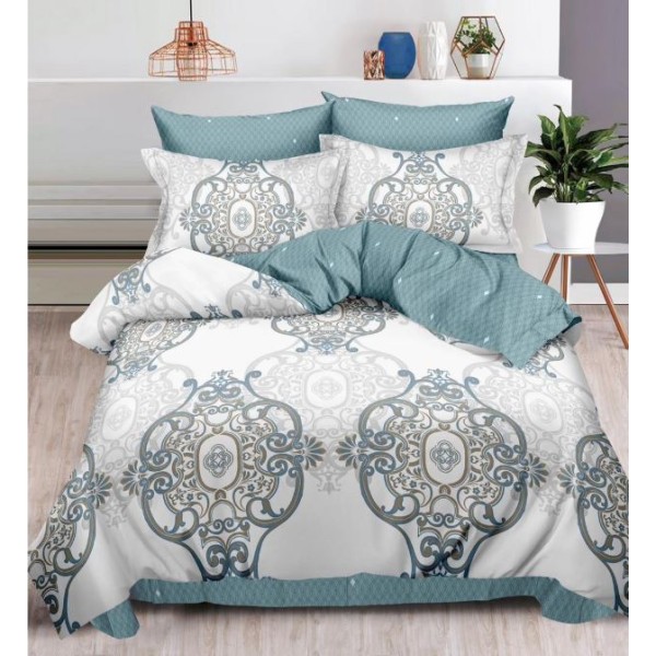 Set Lenjerie Eleganta , Finet, imprimat digital, pentru 2 persoane, 6 piese, Cearceaf de pat cu elastic 180x200 cm, T219
