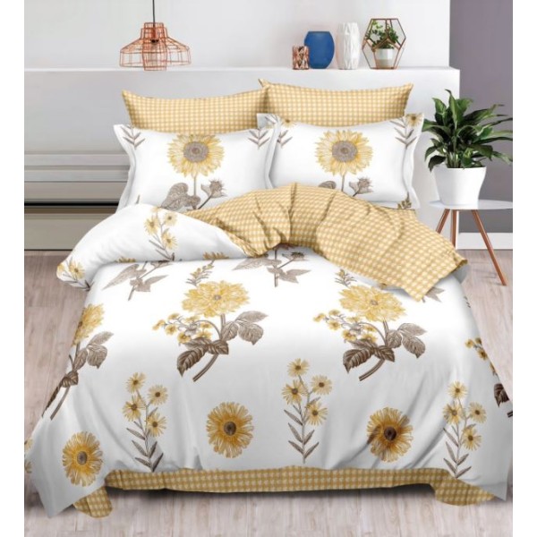 Set Lenjerie Eleganta , Finet, imprimat digital, pentru 2 persoane, 6 piese, Cearceaf de pat cu elastic 180x200 cm, T215