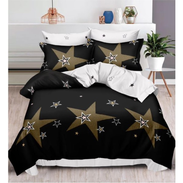 Set Lenjerie Eleganta , Finet, imprimat digital, pentru 2 persoane, 6 piese, Cearceaf de pat cu elastic 180x200 cm, T208