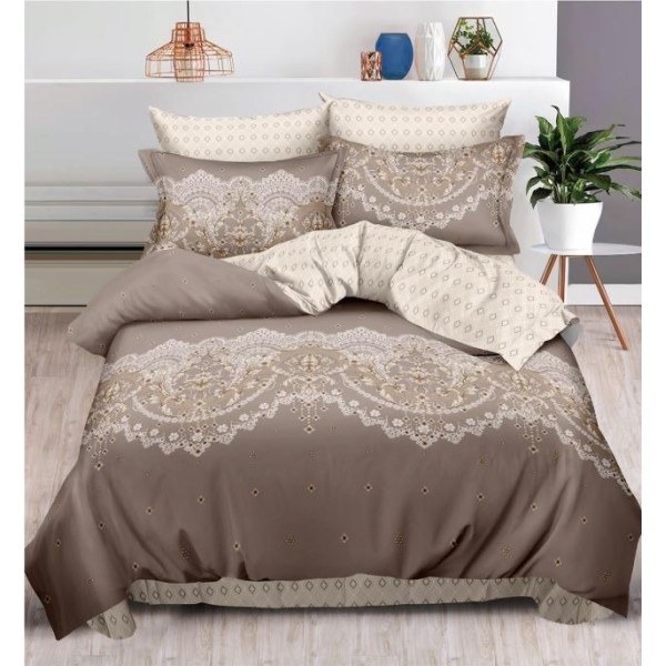 Set Lenjerie Eleganta , Finet, imprimat digital, pentru 2 persoane, 6 piese, Cearceaf de pat cu elastic 180x200 cm, T163
