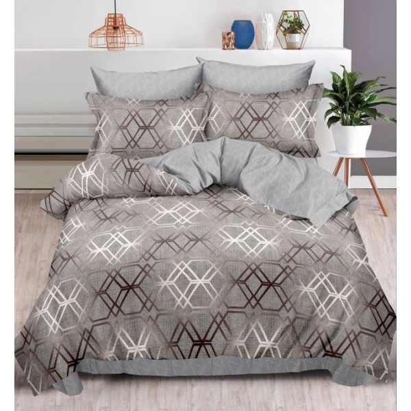 Set Lenjerie Eleganta , Finet, imprimat digital, pentru 2 persoane, 6 piese, Cearceaf de pat cu elastic 180x200 cm, T126