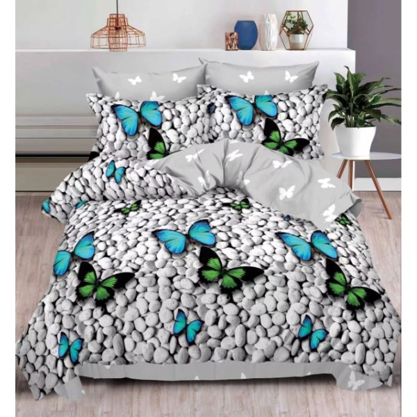 Set Lenjerie Eleganta , Finet, imprimat digital, pentru 2 persoane, 6 piese, Cearceaf de pat cu elastic 180x200 cm, T24
