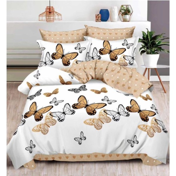 Set Lenjerie Eleganta , Finet, imprimat digital, pentru 2 persoane, 6 piese, Cearceaf de pat cu elastic 180x200 cm, T22