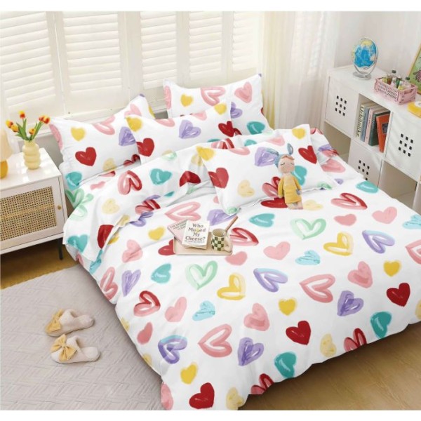 Set Lenjerie Eleganta pentru pat dublu, Bumbac Satinat Superior, 4 piese, cu ELASTIC, Cearceaf de pat cu elastic 180x200cm, E113